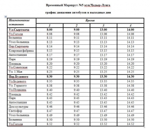 ГРАФИК ДВИЖЕНИЯ АВТОБУСОВ №3 И №5 В БУДНИ И ВЫХОДНЫЕ ДНИ